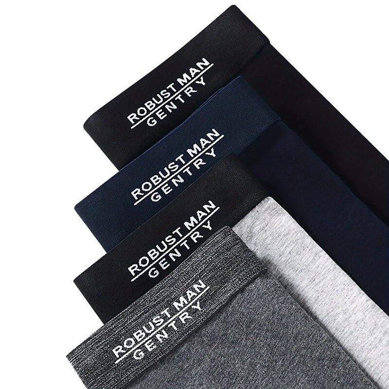 (image for) 4pcs Cotton Long Style Men's Underwear Anti-wear Legs Comfortable Sports Boxer Briefs Set Anti-roll Hem Mid-waist Boxer Shorts Underwear Set