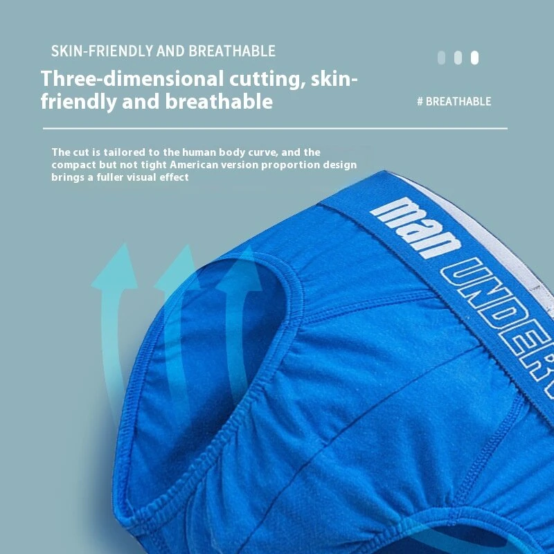 (image for) 4pcs Men's Cotton Briefs Breathable Solid Color Panties Men Underwear Comfortable Loose Fit Underpants