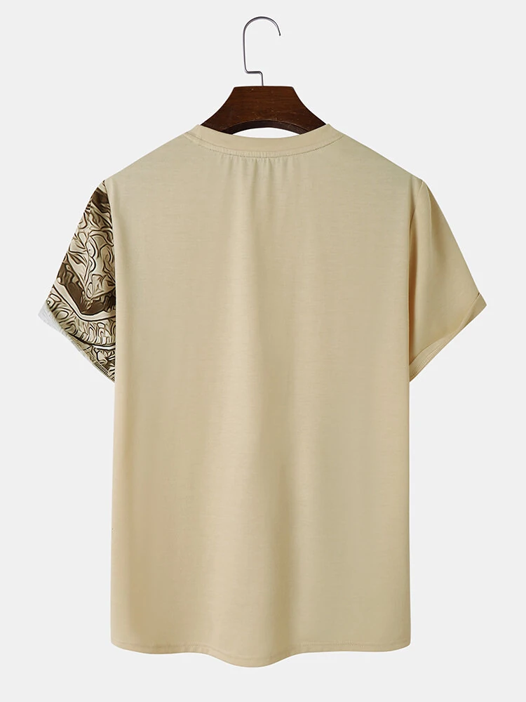 (image for) ChArmkpR Mens Ethnic Floral Patchwork Japanese Print Knit Short Sleeve T-Shirts