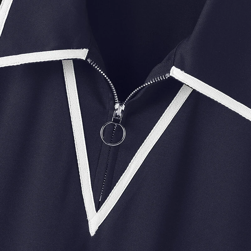 (image for) INCERUN Mens Fashion Design Spliced Collar Shirt Comfortable Fabric Short Sleeve Zipper Lapel Top for Male S-5XL