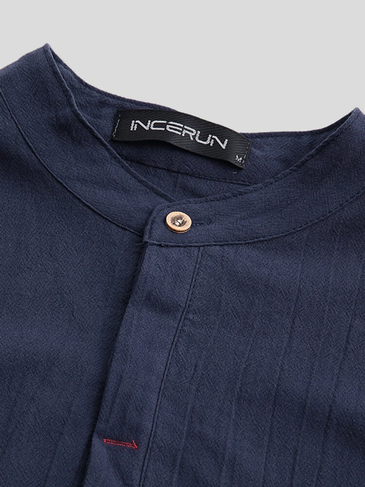 (image for) INCERUN Mens Solid Stand Collar Cotton Long Sleeve Henley Shirt